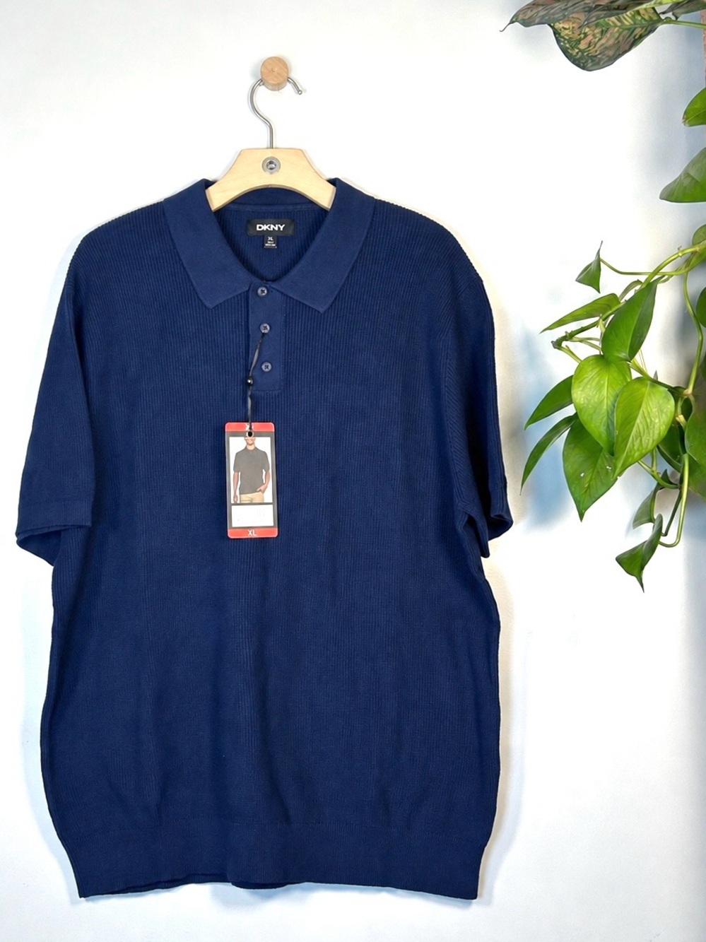 NWT DKNY Navy Sweater Polo Men’s XL Short Sleeve Knit